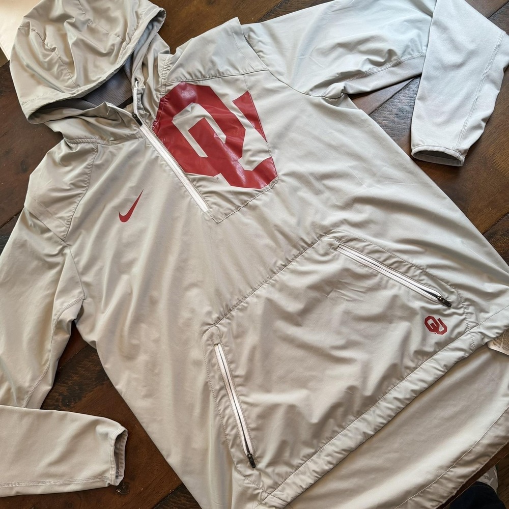 Oklahoma‎ Sooners Jacket Mens Medium Gray NCAA Football Nike Hooded Pullover